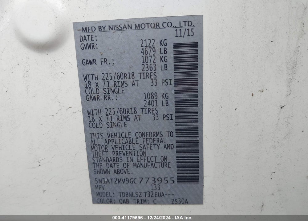 2016 NISSAN ROGUE SL VIN: 5N1AT2MV9GC773955
