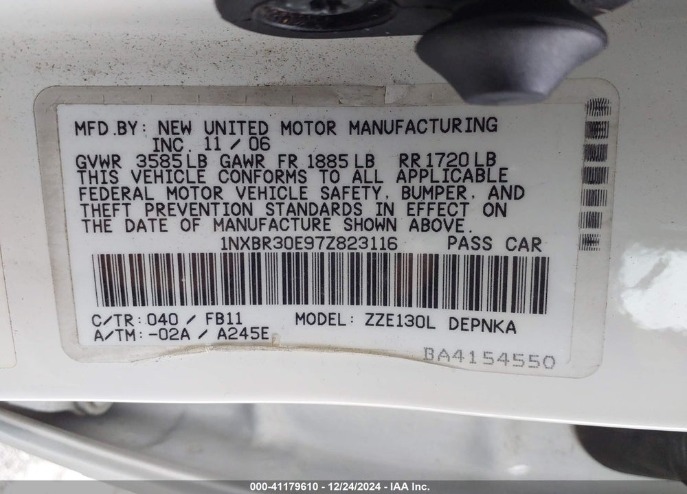 2007 TOYOTA COROLLA LE VIN: 1NXBR30E97Z823116