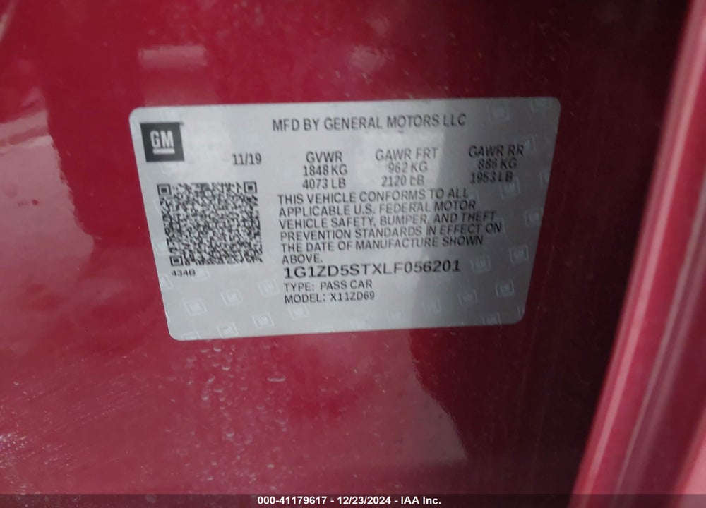2020 CHEVROLET MALIBU VIN: 1G1ZD5STXLF056201