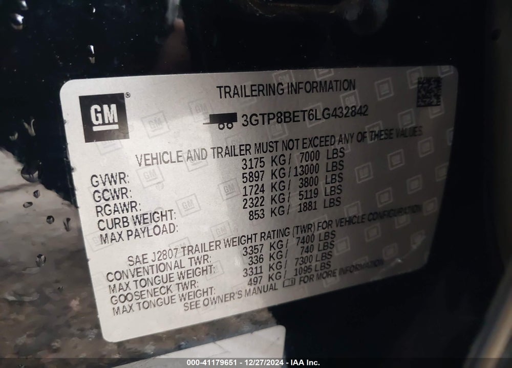 2020 GMC SIERRA 1500 2WD SHORT BOX SLE VIN: 3GTP8BET6LG432842