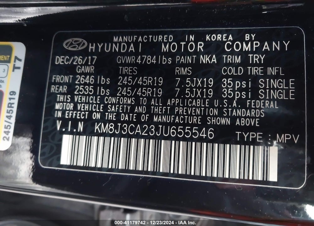 2018 HYUNDAI TUCSON LIMITED VIN: KM8J3CA23JU655546