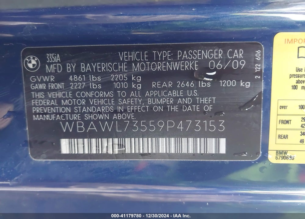 2009 BMW 335I VIN: WBAWL73559P473153