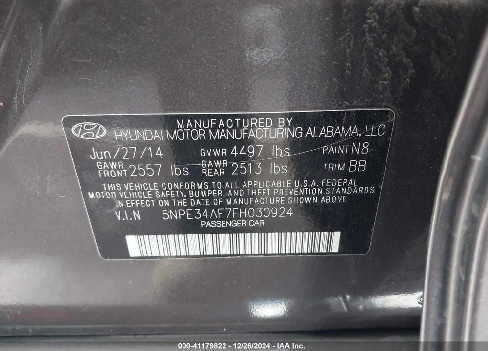 2015 HYUNDAI SONATA SPORT VIN: 5NPE34AF7FH030924