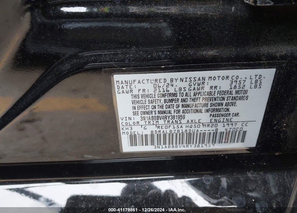2024 NISSAN SENTRA VIN: 3N1AB8BV4RY381959