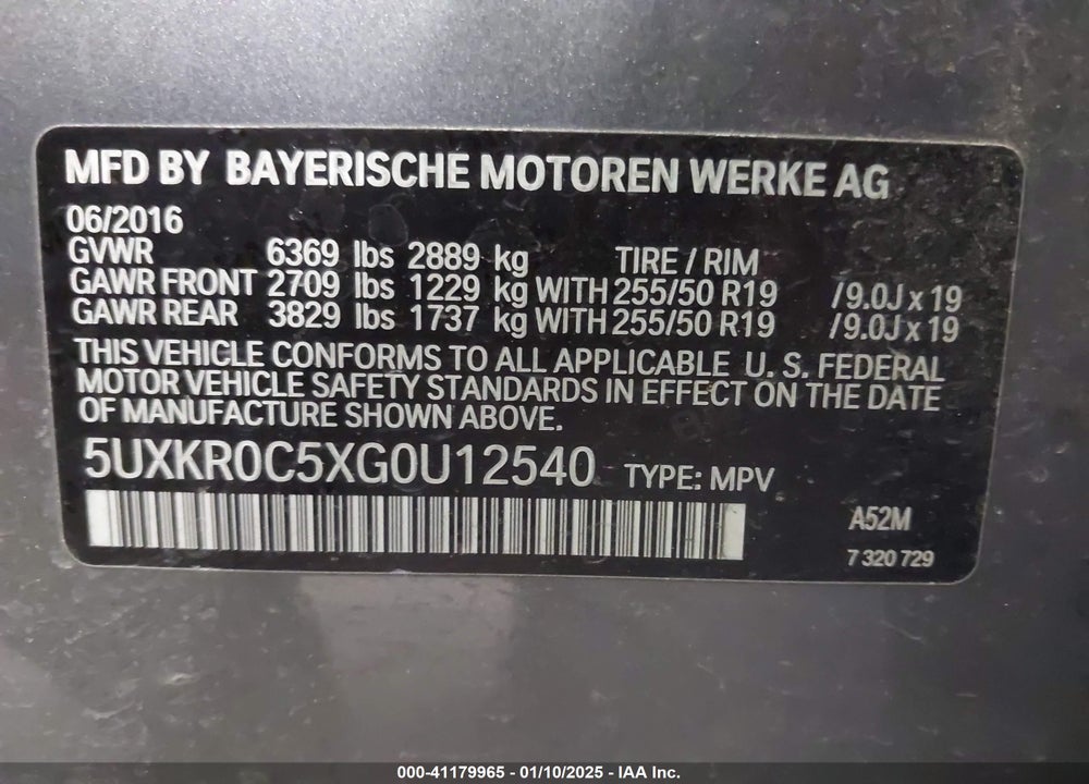 2016 BMW X5 XDRIVE35I VIN: 5UXKR0C5XG0U12540