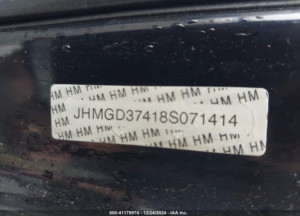 2008 HONDA FIT VIN: JHMGD37418S071414