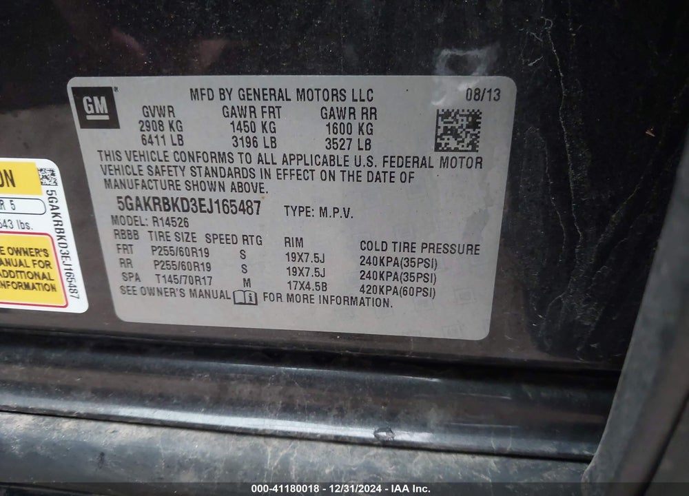 2014 BUICK ENCLAVE LEATHER VIN: 5GAKRBKD3EJ165487