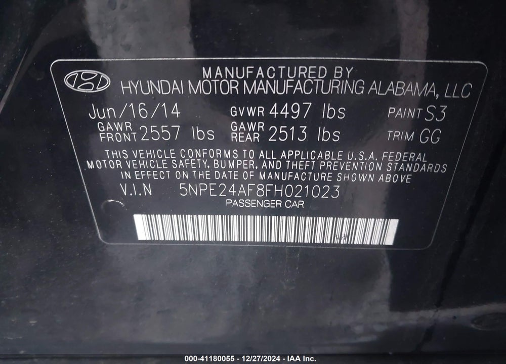 2015 HYUNDAI SONATA SE VIN: 5NPE24AF8FH021023
