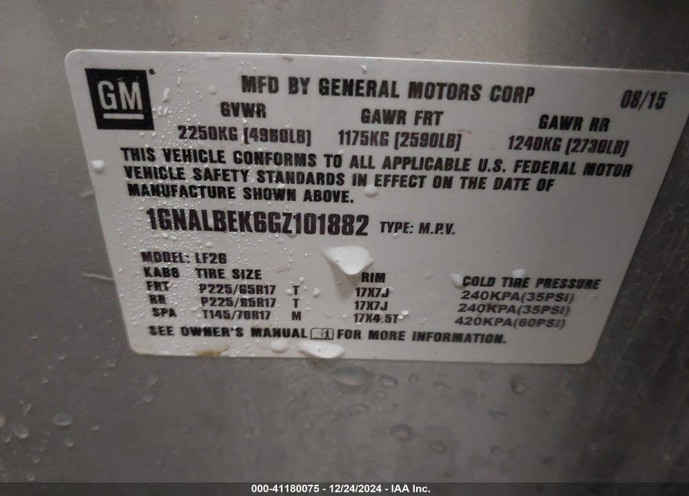 2016 CHEVROLET EQUINOX LS VIN: 1GNALBEK6GZ101882