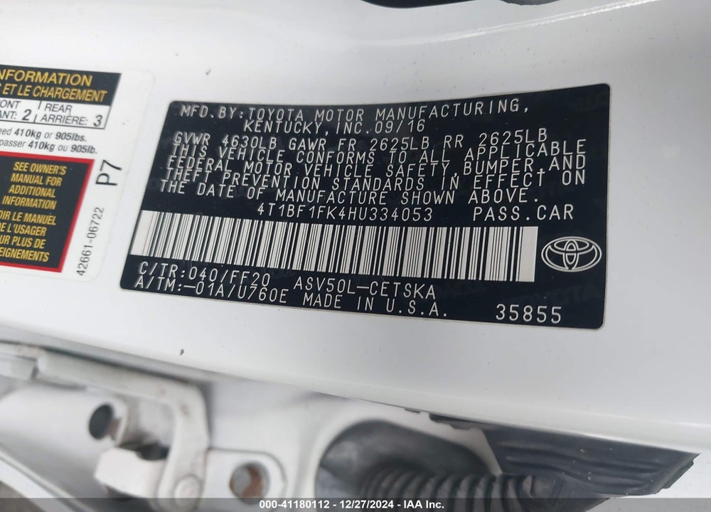 2017 TOYOTA CAMRY SE VIN: 4T1BF1FK4HU334053