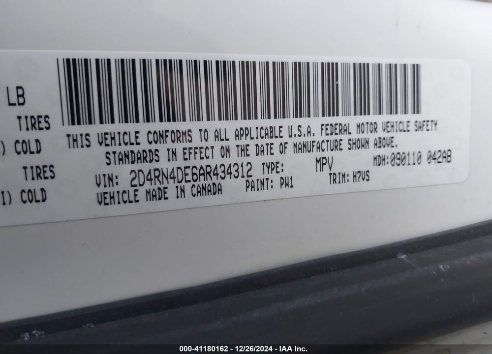 2010 DODGE GRAND CARAVAN SE VIN: 2D4RN4DE6AR434312