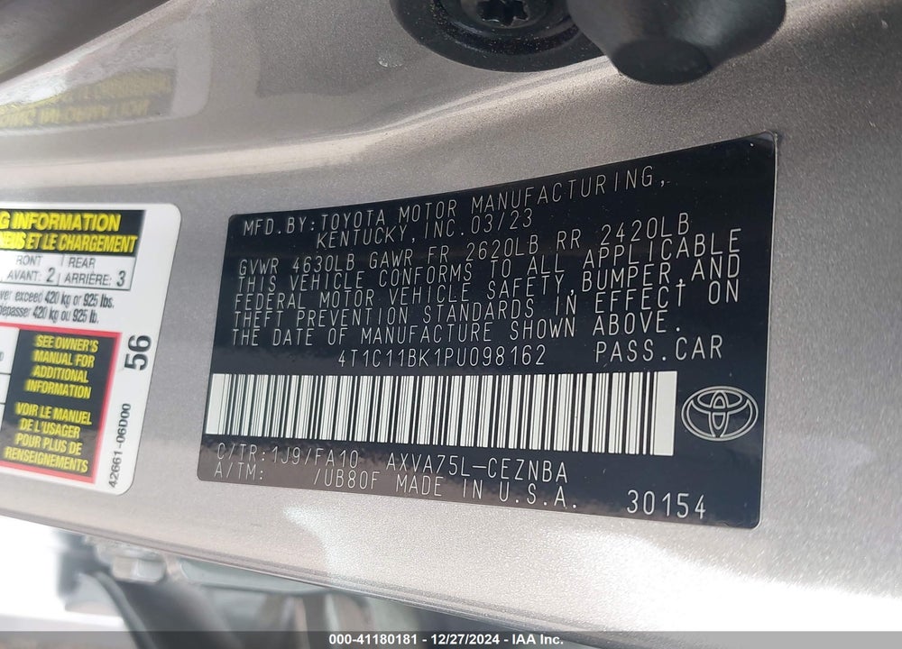 2023 TOYOTA CAMRY LE VIN: 4T1C11BK1PU098162