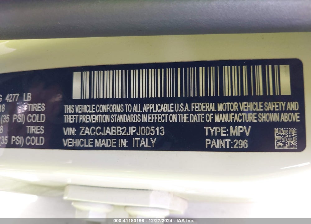 2018 JEEP RENEGADE ALTITUDE FWD VIN: ZACCJABB2JPJ00513