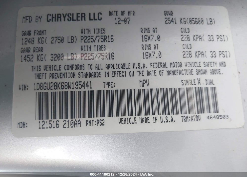 2008 DODGE NITRO SXT VIN: 1D8GU28K68W195441