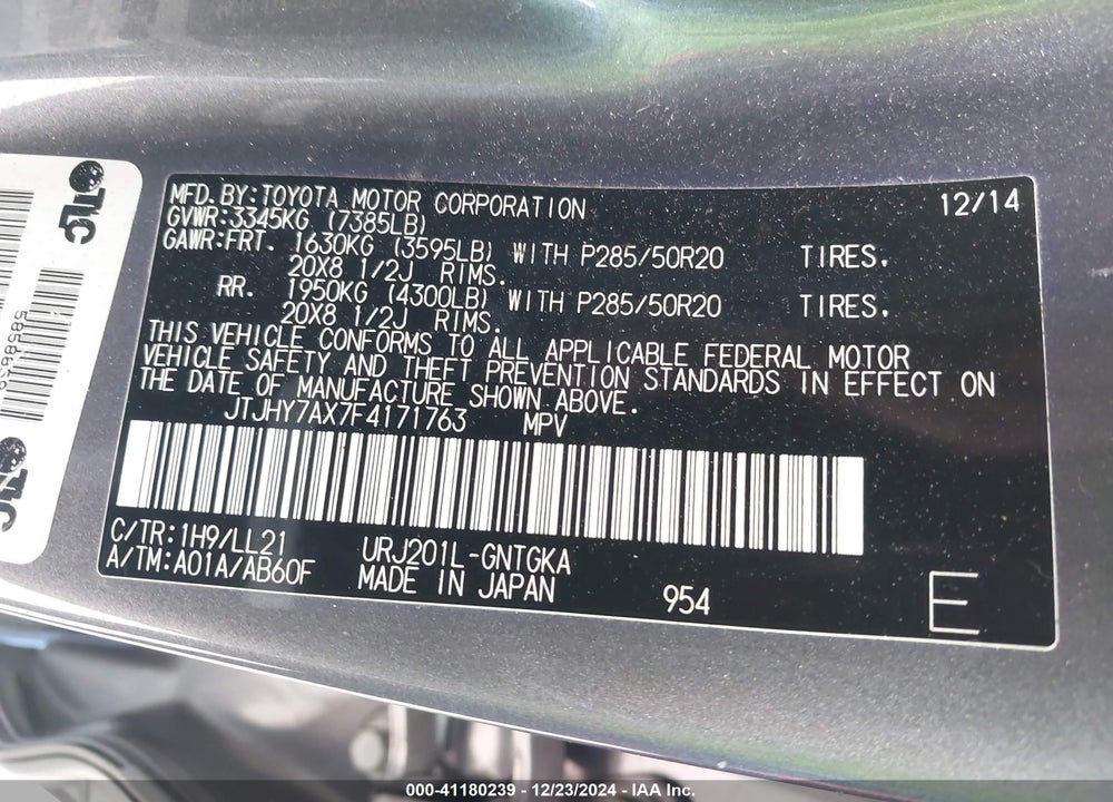 2015 LEXUS LX 570 VIN: JTJHY7AX7F4171763
