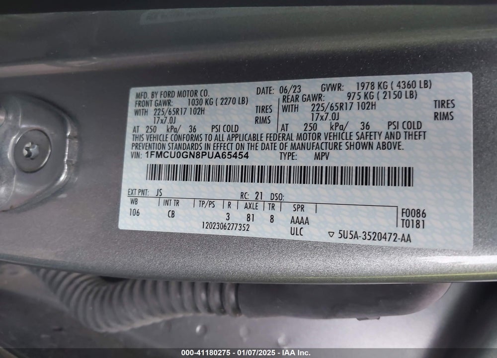 2023 FORD ESCAPE ACTIVE VIN: 1FMCU0GN8PUA65454