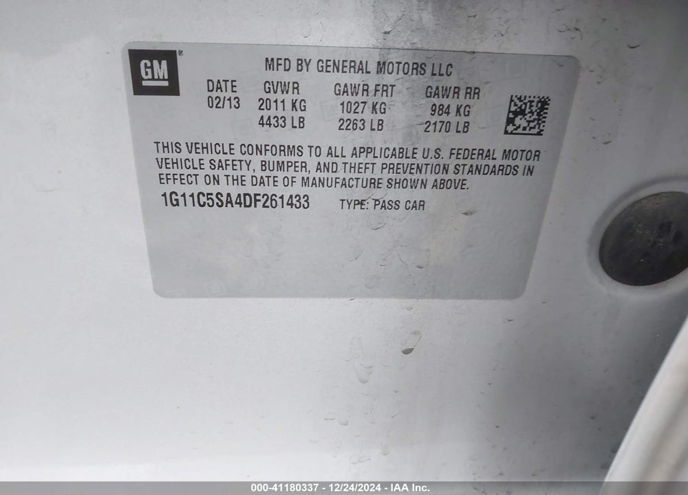 2013 CHEVROLET MALIBU VIN: 1G11C5SA4DF261433