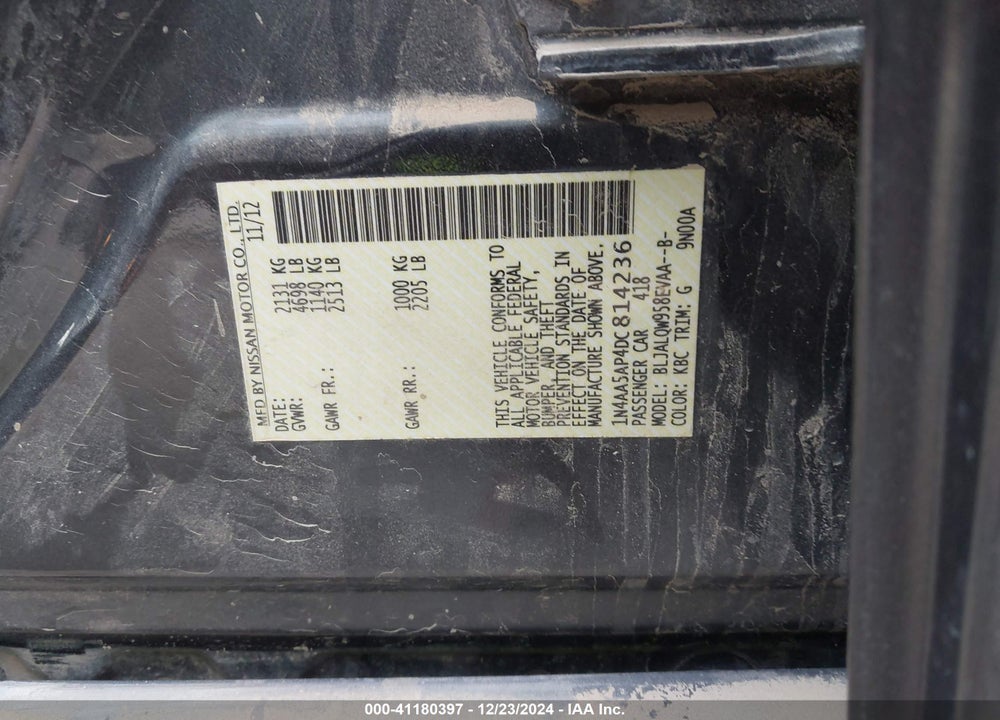 2013 NISSAN MAXIMA VIN: 1N4AA5AP4DC814236