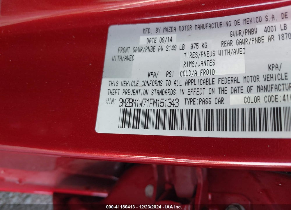 2015 MAZDA 3 I GRAND TOURING VIN: 3MZBM1W71FM151343