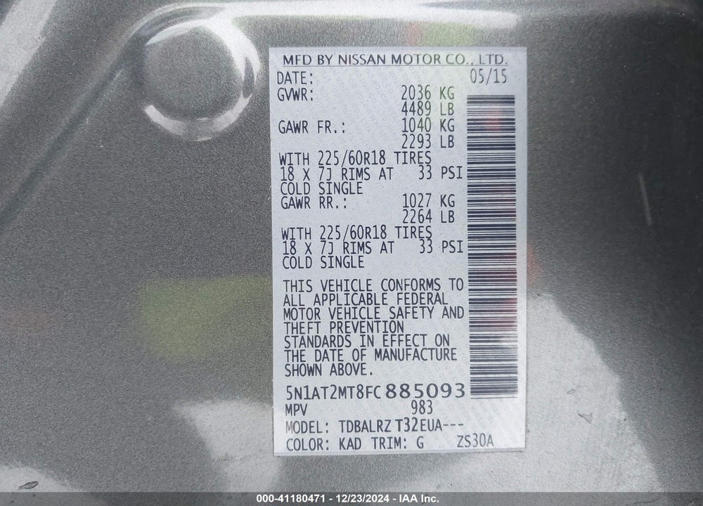 2015 NISSAN ROGUE SL VIN: 5N1AT2MT8FC885093