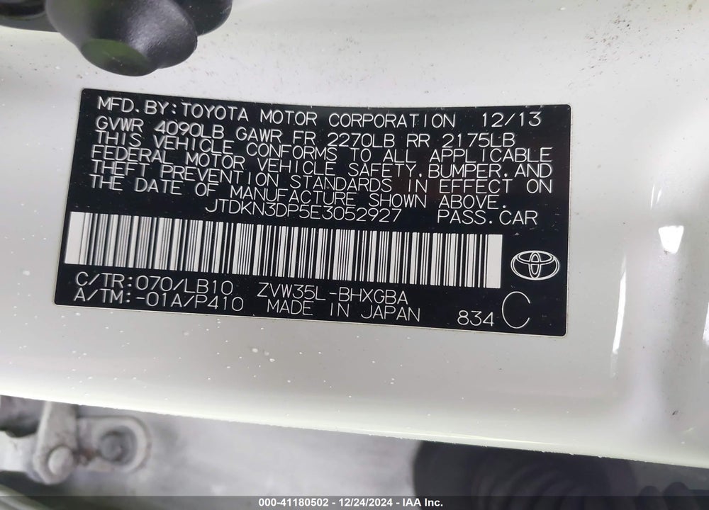 2014 TOYOTA PRIUS PLUG-IN VIN: JTDKN3DP5E3052927