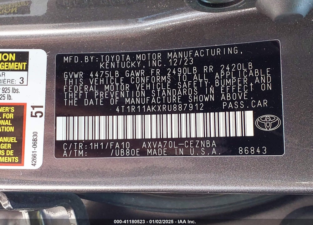 2024 TOYOTA CAMRY VIN: 4T1R11AKXRU887912