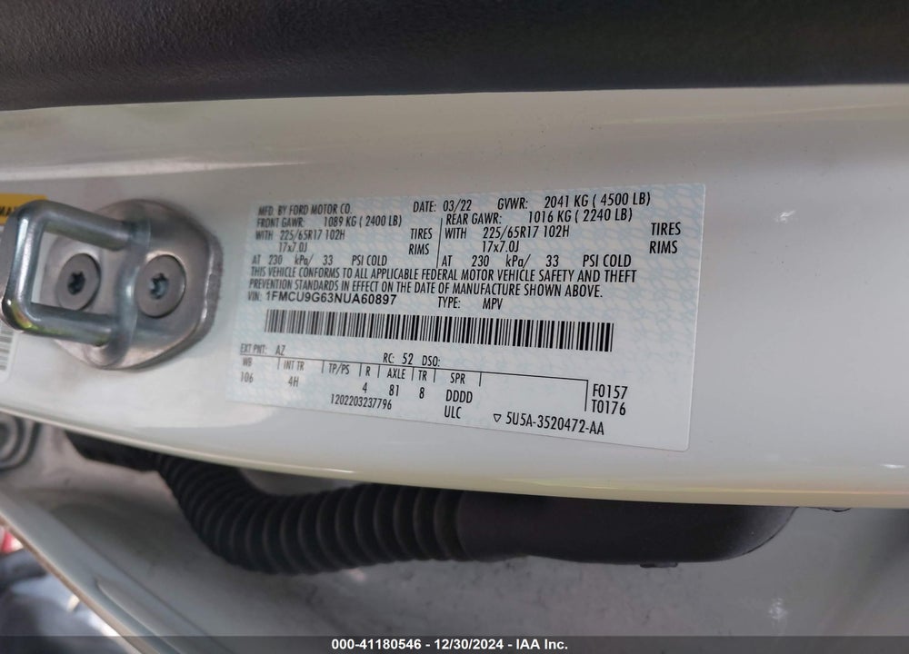 2022 FORD ESCAPE SE VIN: 1FMCU9G63NUA60897
