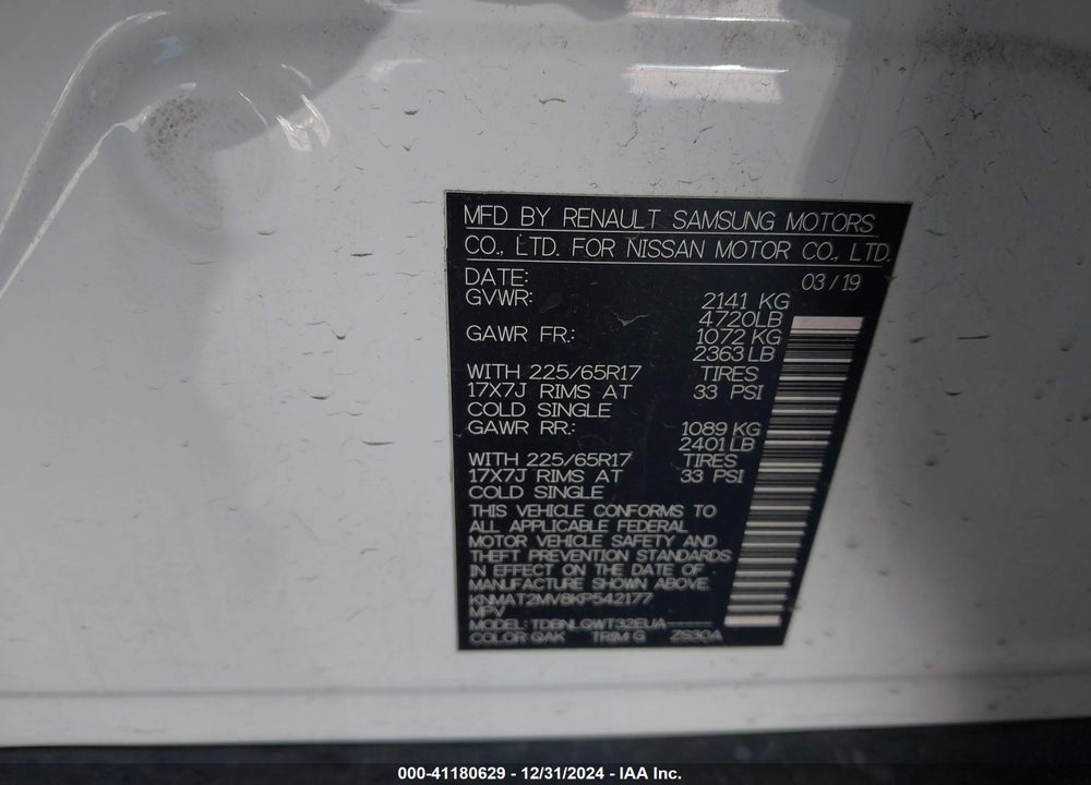 2019 NISSAN ROGUE SV VIN: KNMAT2MV8KP542177