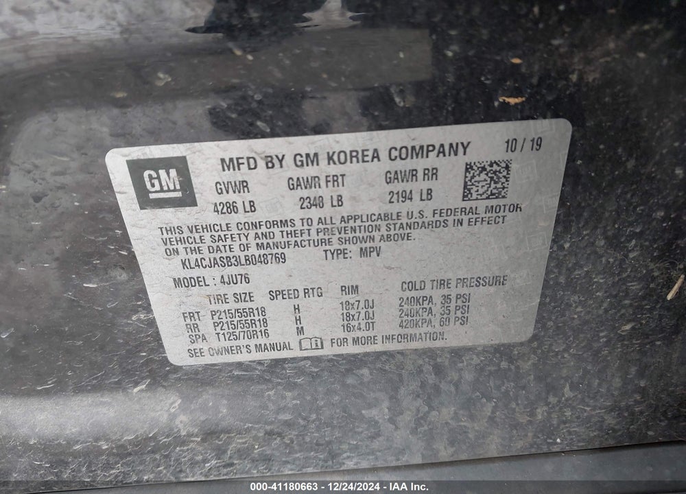 2020 BUICK ENCORE VIN: KL4CJASB3LB048769