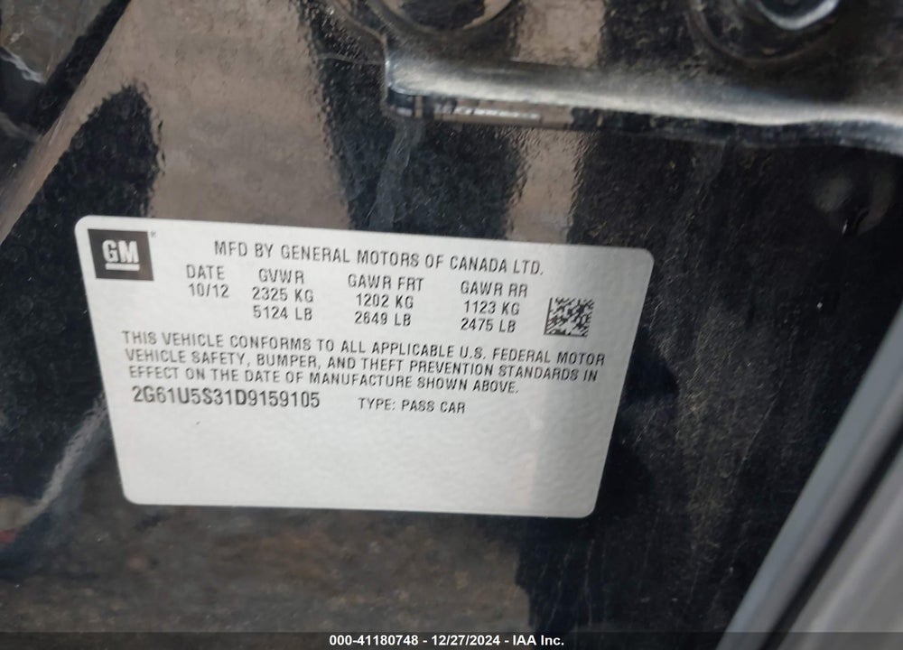 2013 CADILLAC XTS PLATINUM VIN: 2G61U5S31D9159105
