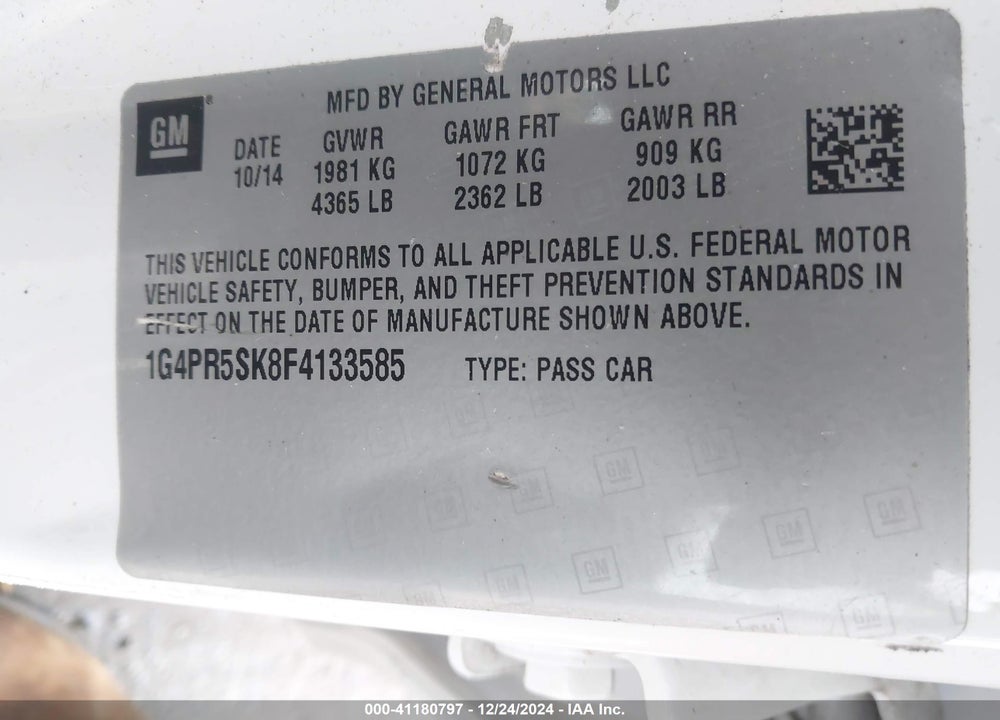2015 BUICK VERANO CONVENIENCE GROUP VIN: 1G4PR5SK8F4133585