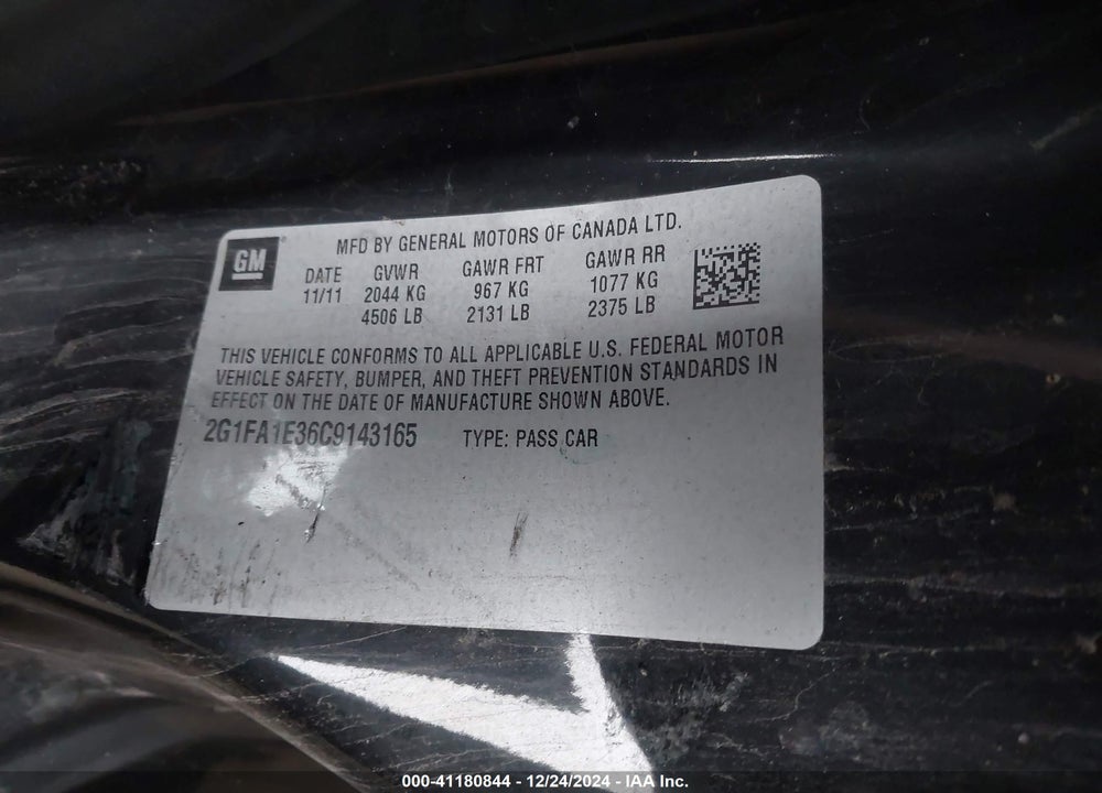 2012 CHEVROLET CAMARO 2LS VIN: 2G1FA1E36C9143165