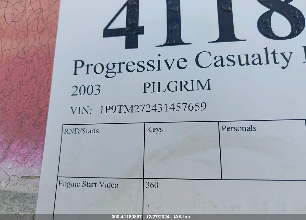 2003 PILGRIM OTHER VIN: 1P9TM272431457659