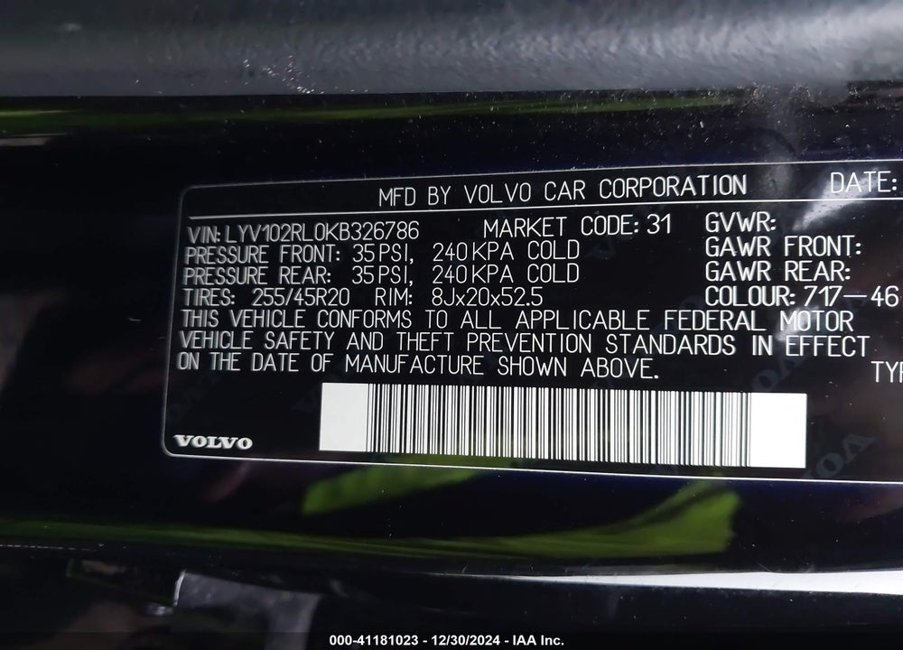 2019 VOLVO XC60 T5 INSCRIPTION VIN: LYV102RL0KB326786