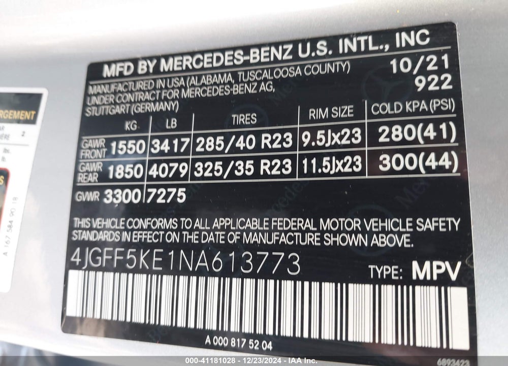 2022 MERCEDES-BENZ GLS 450 4MATIC VIN: 4JGFF5KE1NA613773