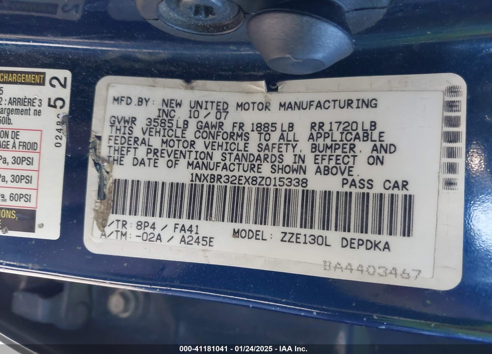 2008 TOYOTA COROLLA CE VIN: 1NXBR32EX8Z015338