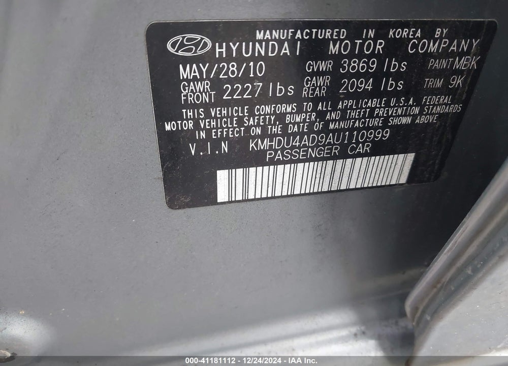 2010 HYUNDAI ELANTRA VIN: KMHDU4AD9AU110999