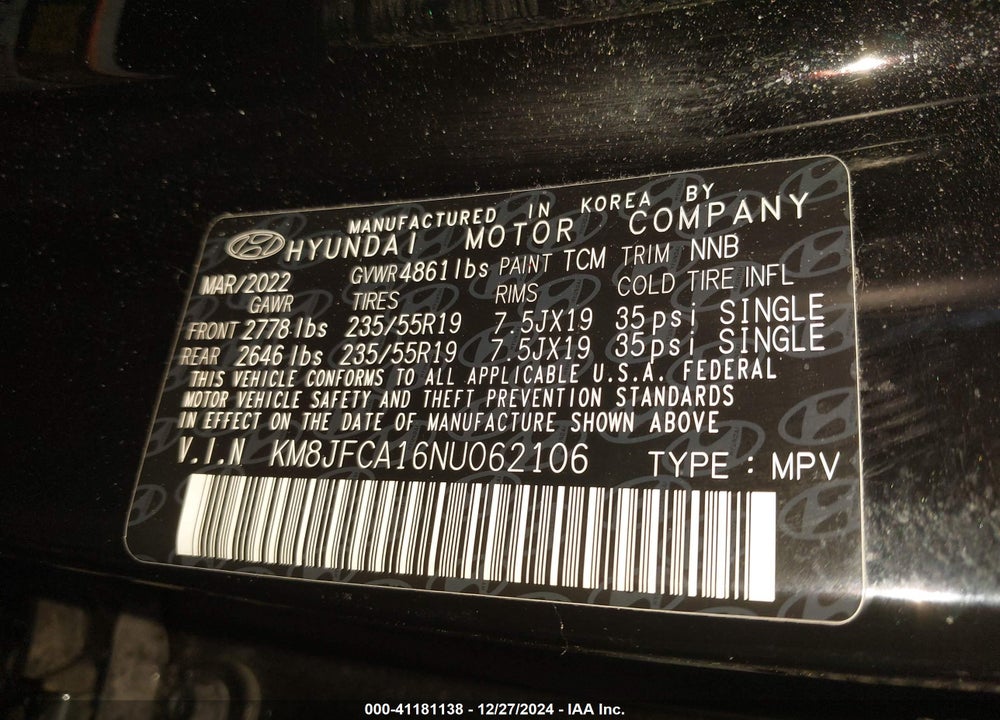 2022 HYUNDAI TUCSON HYBRID SEL CONVENIENCE VIN: KM8JFCA16NU062106