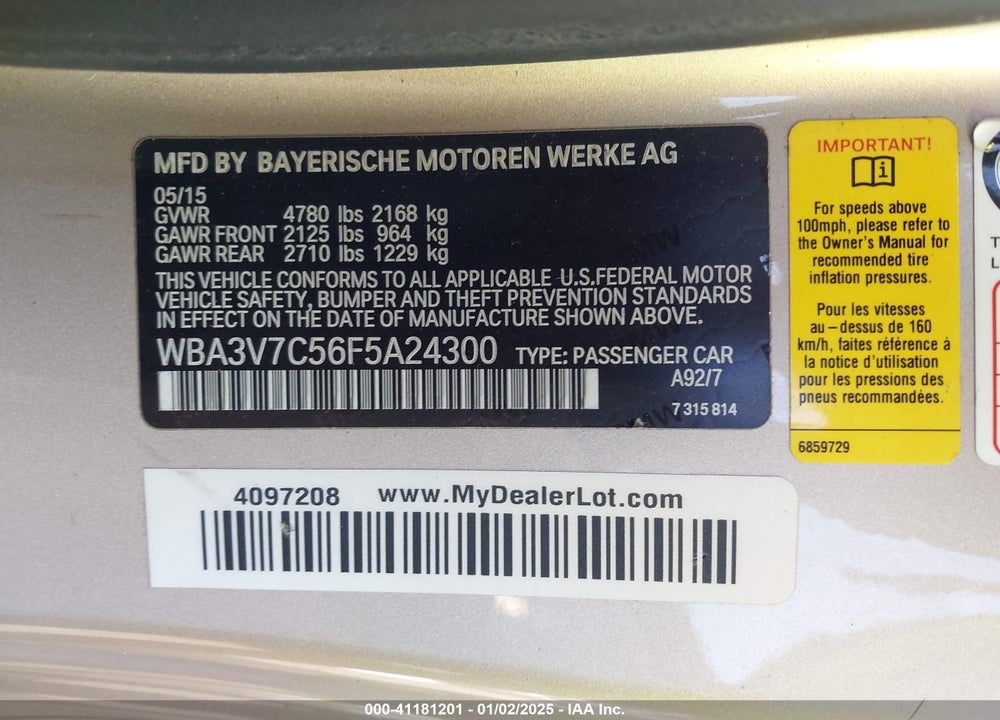 2015 BMW 428I VIN: WBA3V7C56F5A24300