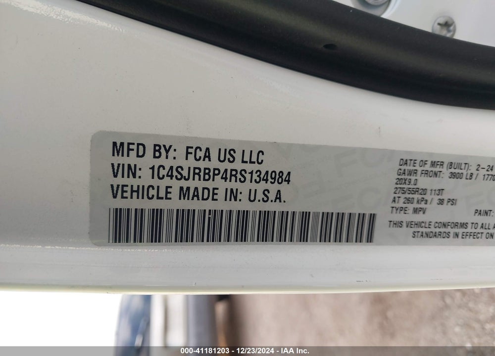 2024 JEEP WAGONEER L SERIES II 4X2 VIN: 1C4SJRBP4RS134984