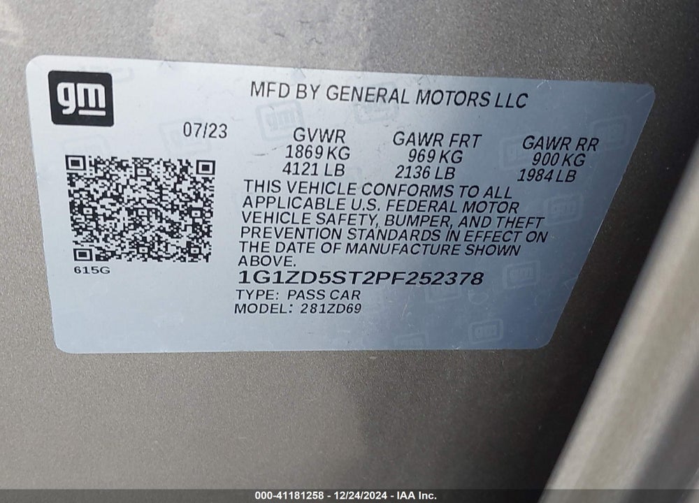 2023 CHEVROLET MALIBU FWD 1LT VIN: 1G1ZD5ST2PF252378