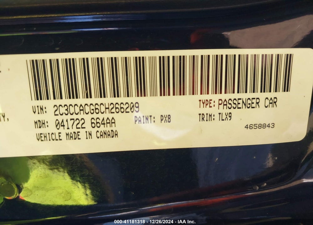 2012 CHRYSLER 300 LIMITED VIN: 2C3CCACG6CH266209