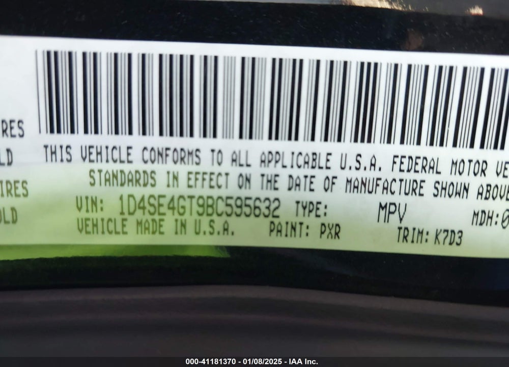 2011 DODGE DURANGO CREW VIN: 1D4SE4GT9BC595632