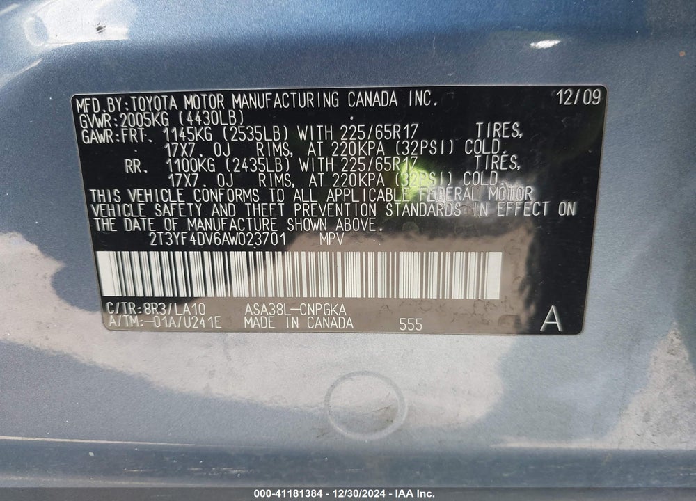 2010 TOYOTA RAV4 LIMITED VIN: 2T3YF4DV6AW023701