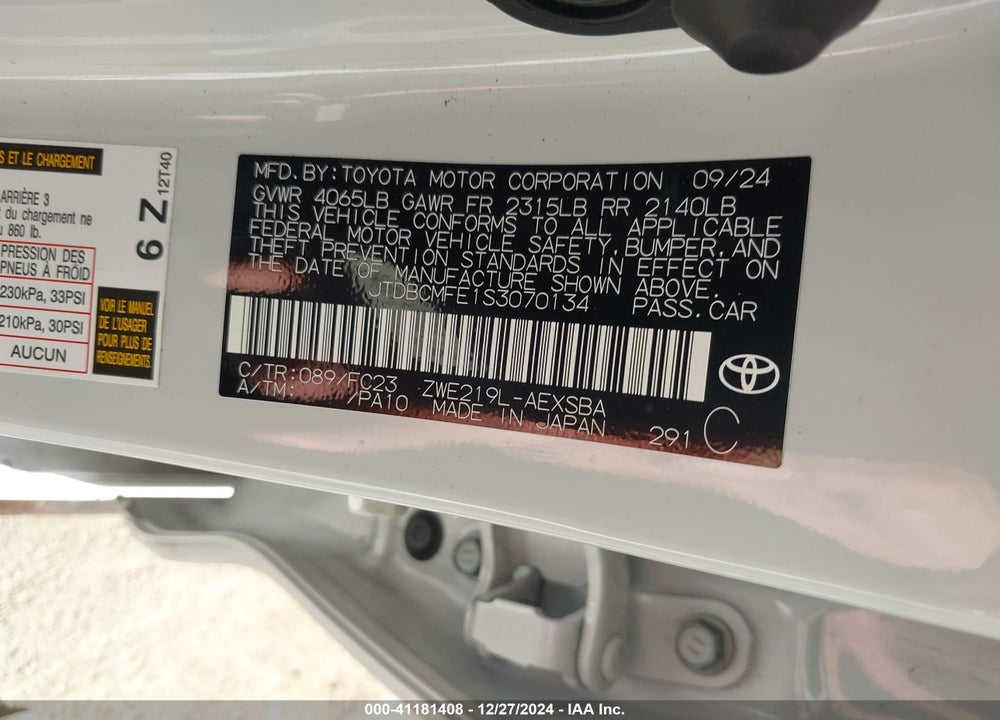2025 TOYOTA COROLLA VIN: JTDBCMFE1S3070134