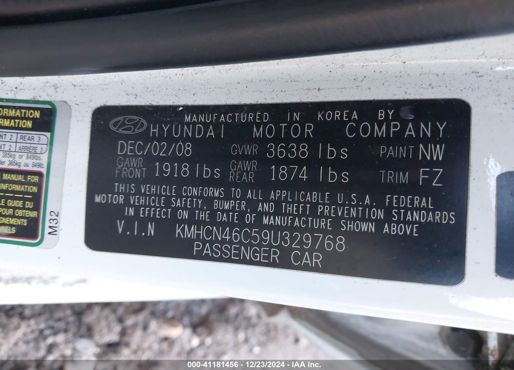 2009 HYUNDAI ACCENT VIN: KMHCN46C59U329768