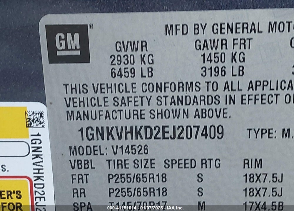 2014 CHEVROLET TRAVERSE 2LT VIN: 1GNKVHKD2EJ207409