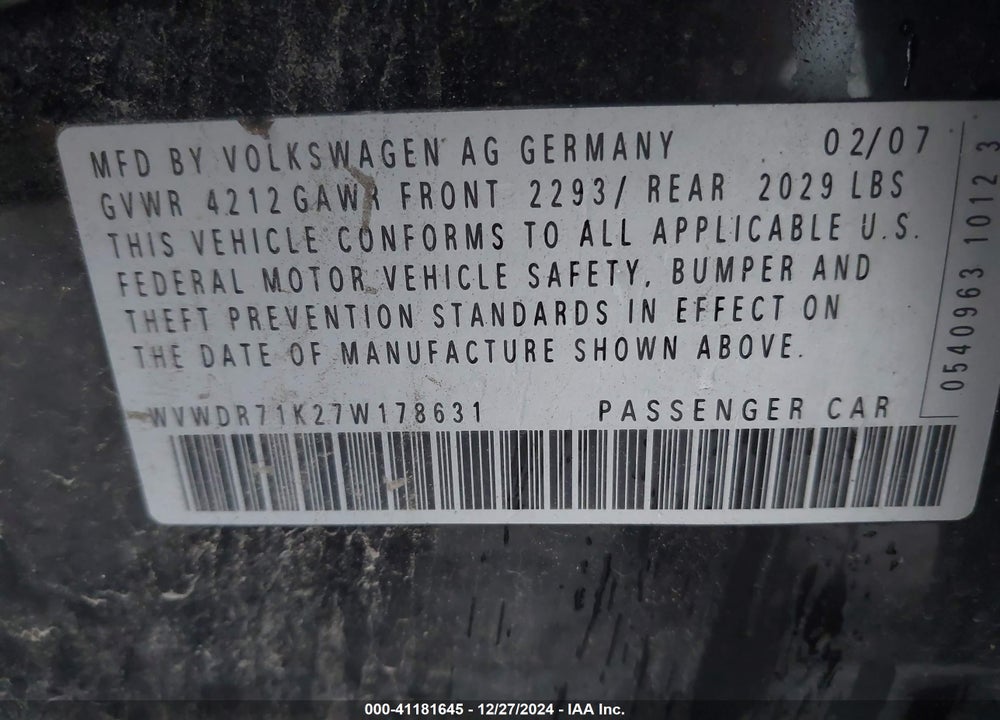 2007 VOLKSWAGEN RABBIT VIN: WVWDR71K27W178631