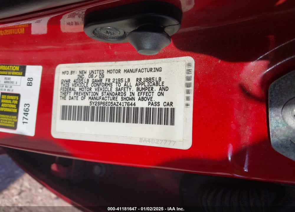 2010 PONTIAC VIBE VIN: 5Y2SP6E05AZ417644