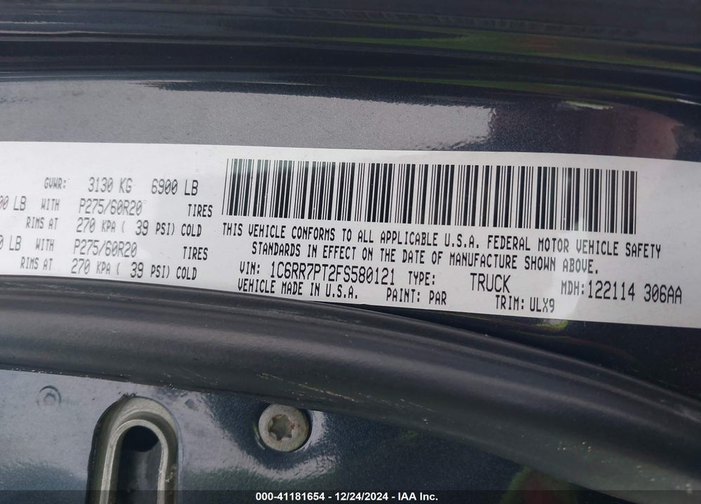 2015 RAM 1500 VIN: 1C6RR7PT2FS580121